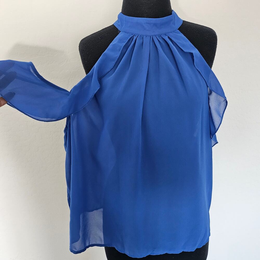 blouse cold shoulder halter blue sz 2x - Picture 5 of 9